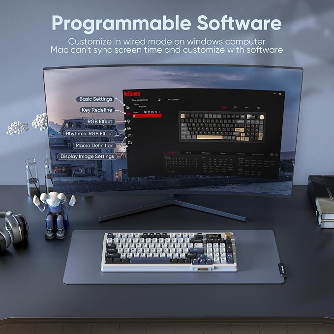 RedThunder K95 Wireless Mechanical Keyboard, TFT Screen & Knob, Tri-Mode - Image 8
