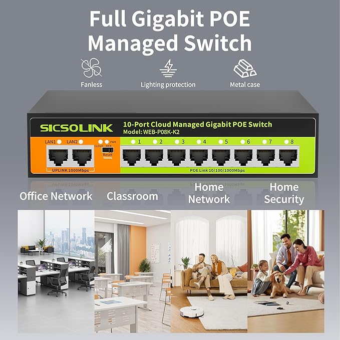 POE Switch, 10 Port Gigabit Switch, Easy Smart Cloud Managed Switch/Ethernet - Image 8