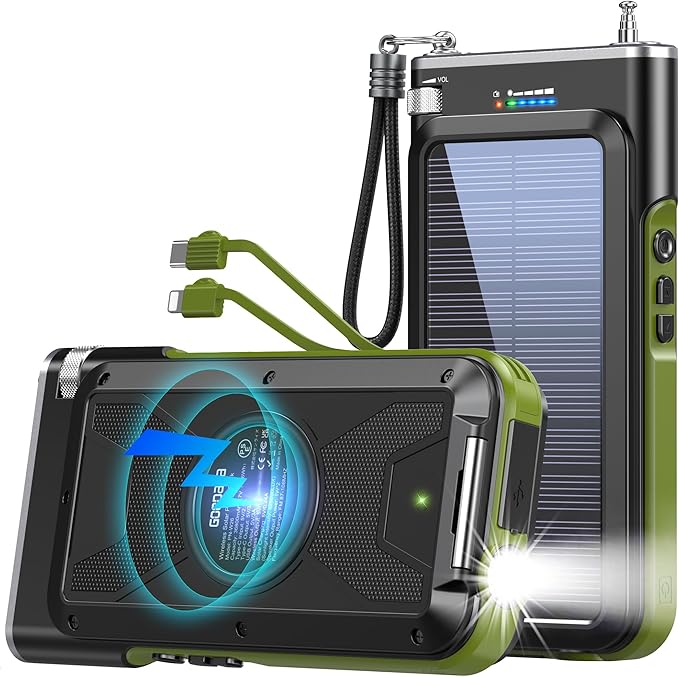 GOODaaa Solar Power Bank, 45800mAh Wireless Portable Charger Built-in Cables by GOODaaa
