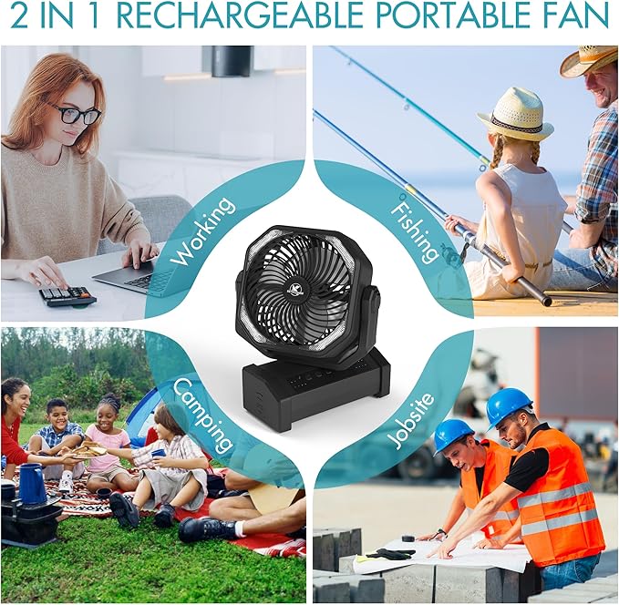 KITWLEMEN Camping Fan with Light - 20000mAh Rechargeable Battery Fan - Image 8