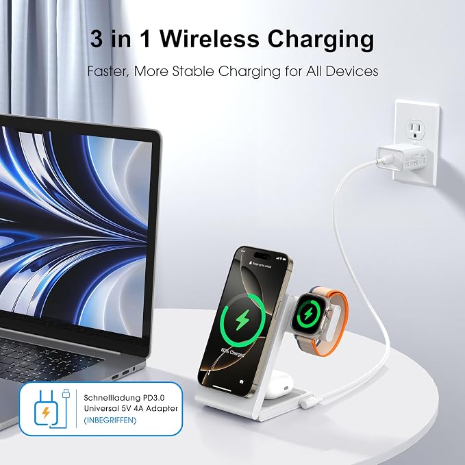 Wireless Charging Station with 20W USB C Adapter, 3 in 1 Magnetic Foldable - Image 4