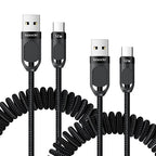 Coiled USB A to USB C 2Pack 3FT Braided Retractable Fast Charging Cable by toocki