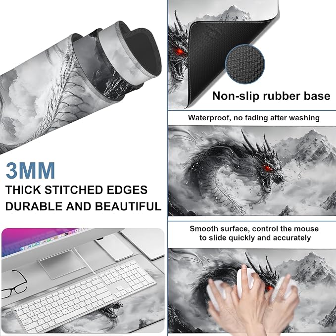 Large Mouse Pad Chinese Dragon Gaming Desk Pad Computer Keyboard Non-Slip - Image 2