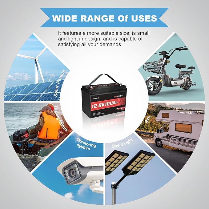 12V 100Ah LiFePO4 Lithium Battery, Built-in 100A BMS, Trolling Motor, Solar - Image 8