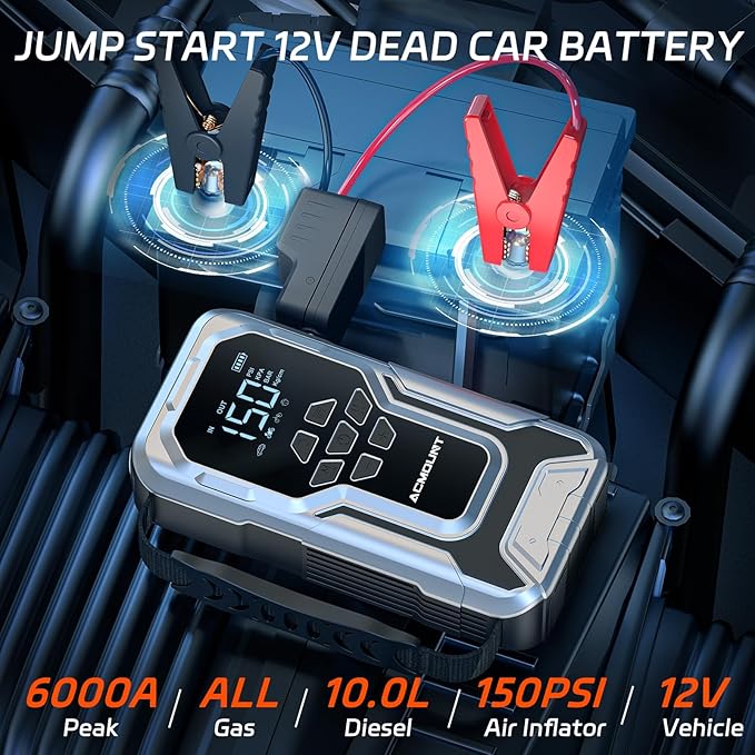 Jump Starter with Air Compressor, 6000A Car Battery Jump Starter, 150PSI Tire - Image 2