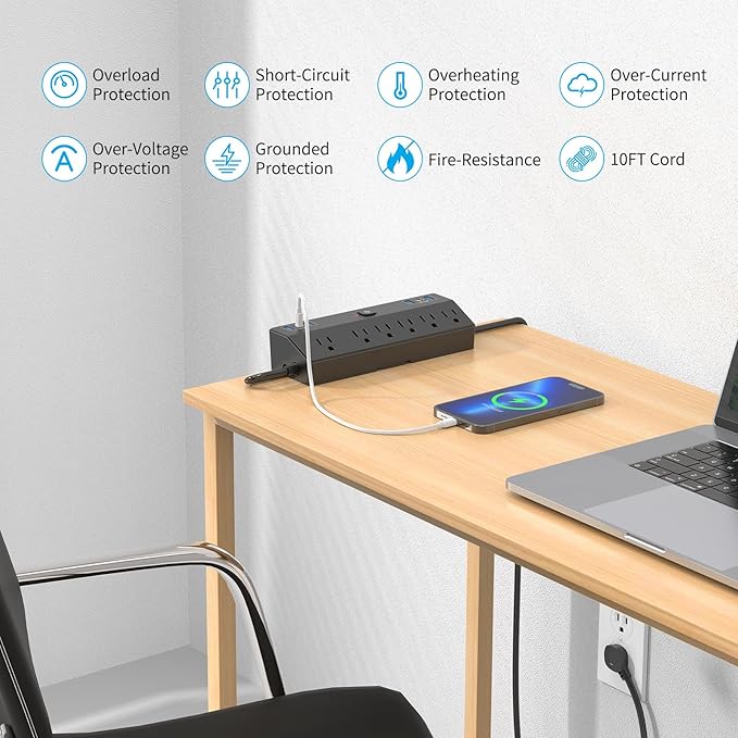 Desk Clamp Power Strip with 40W Fast Charging Station, JXGUCAT Removable Desk - Image 7