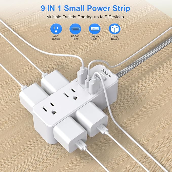 Power Strip Surge Protector, 5Ft Flat Plug Extension Cord - Image 2