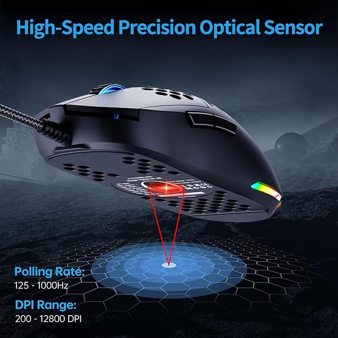 TMKB Falcon M1SE Ultralight Honeycomb Gaming Mouse, High-Precision 12800DPI - Image 2