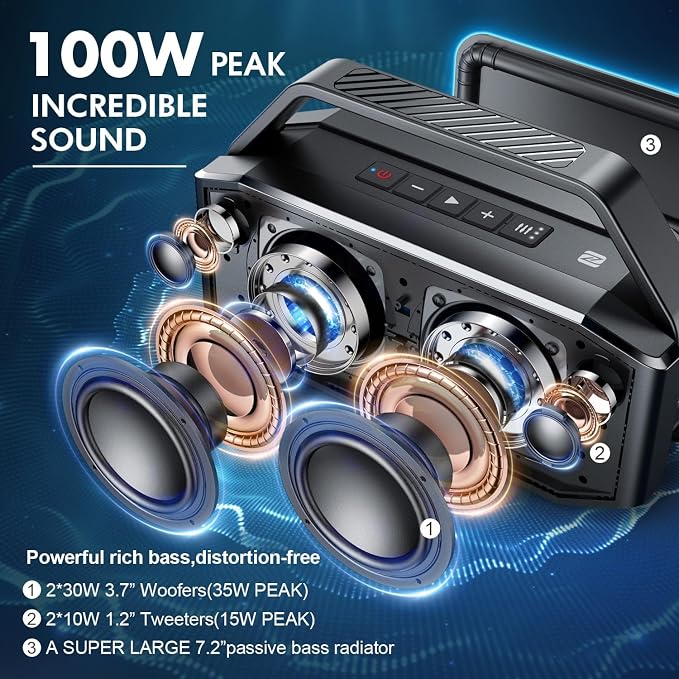 W-KING Portable Loud Bluetooth Speaker, 100W Max Waterproof Outdoor Speakers - Image 2