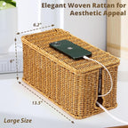 Large Cable Management Box, Handwoven Imitation Rattan Cord Organizer Cord - Image 2