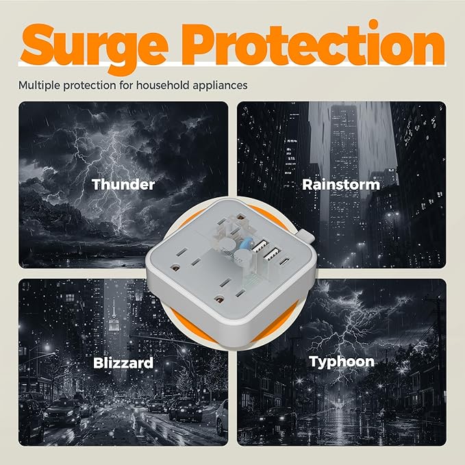 Short Extension Cord with Multiple Outlets 3 FT, TESSAN Small Flat Plug Power - Image 6