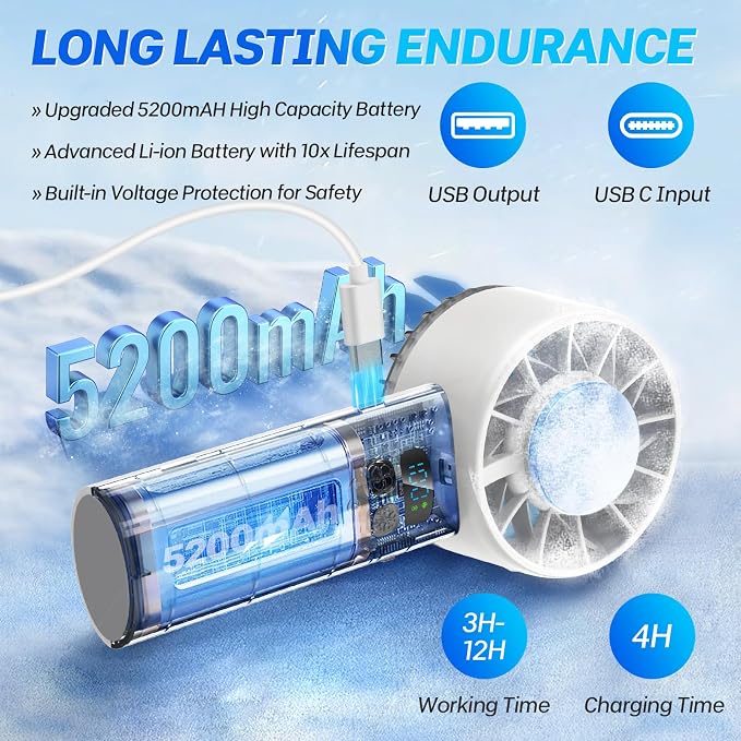 2025 Portable Handheld Ice Fan, Turbo Cooling Fans, 100 Gear Hurricane Wind - Image 3