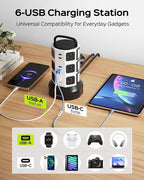Power Strip Tower Surge Protector, JACKYLED 12 Outlets 6 USB Charging Station - Image 5