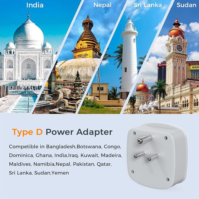 TESSAN US to India Plug Adapter, Type D Travel Adaptor - Image 3