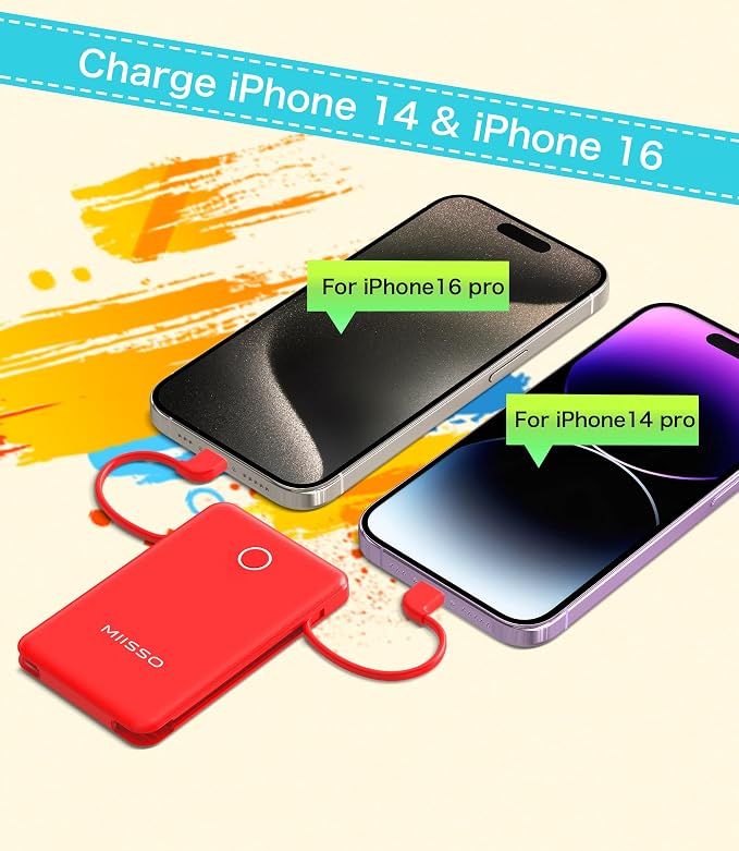 6000mah Ultra Slim Built in Cables Power Bank, Card Size Built in USB C Cords - Image 7