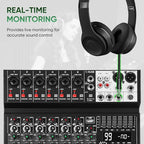 Audio Mixer 8 Channel Sound Mixer Console, Professional Music Mixing Board DJ - Image 7