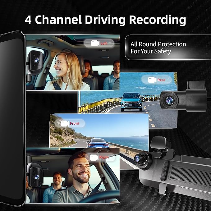 2025 Rear View Mirror Camera, 4 Channel Mirror Dash Cam Front and Rear Inside - Image 9