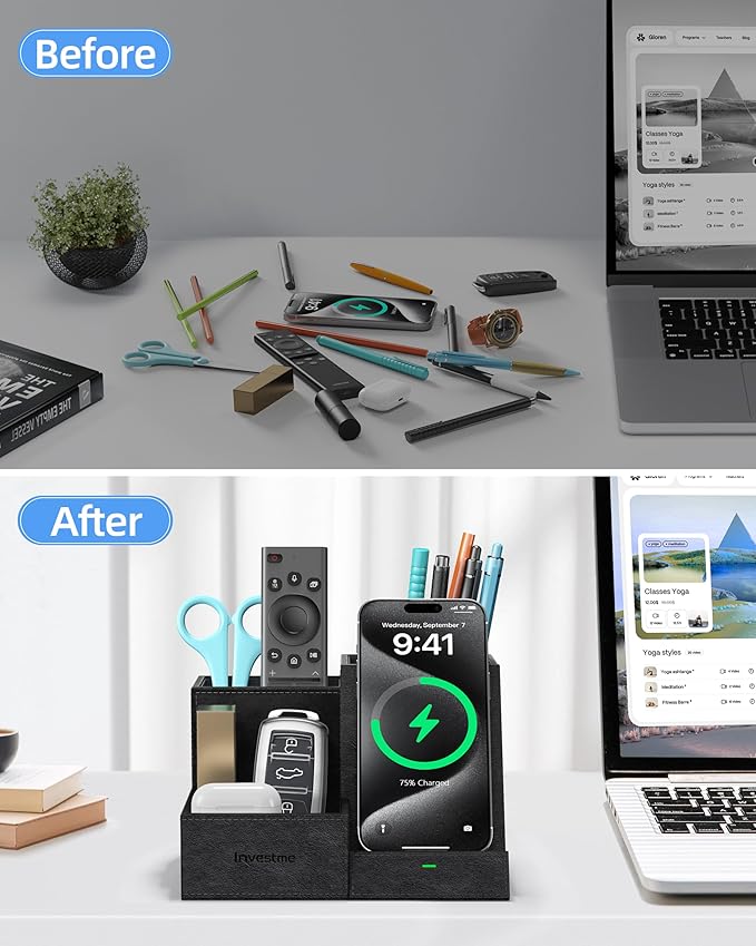 Wireless Charger with Desk Organizer, Pen Pencil Holder, Office Supplies and - Image 5
