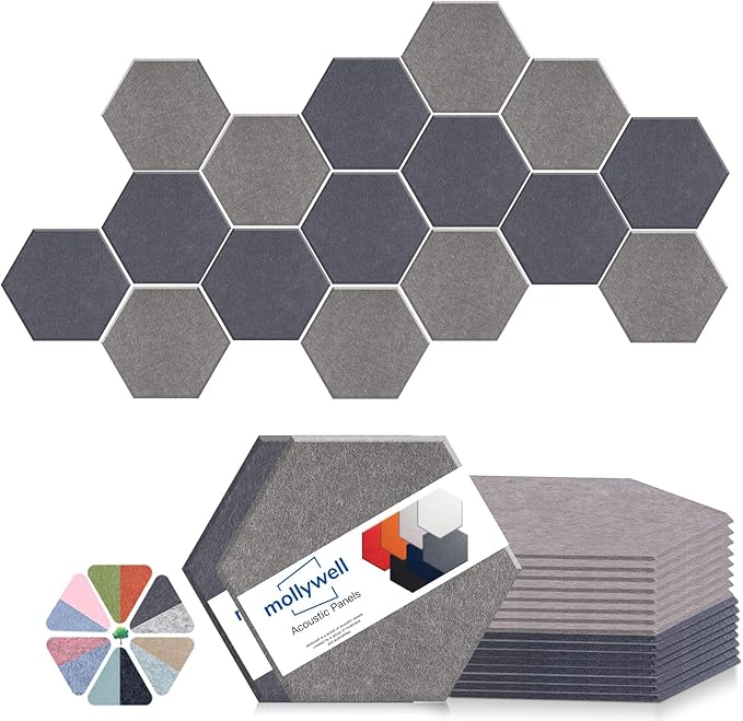 Mollywell Hexagon Acoustic Panels, High Density, Soundproofing, Decorative by Mollywell