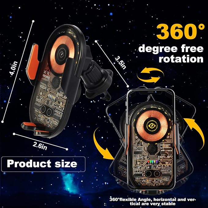 Wireless Car Charger, 15W Fast Charging Auto-Clamping Car Charger Phone Mount - Image 4