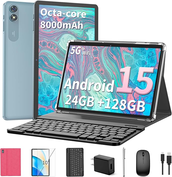 2025 Android 15 Tablet with Keyboard, 24GB+128GB+2TB Expand, 10.1 Inch by Relndoo