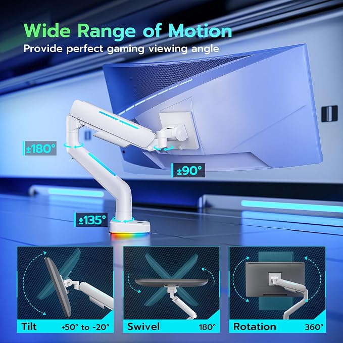 Ultrawide Monitor arm for 17-49'' Heavy Duty Screen up to 44lbs, Gas Spring - Image 4