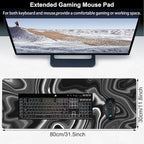 Black and White Marble Desk Mat, Large Marble Ink Texture Gaming Keyboard Mouse - Image 2