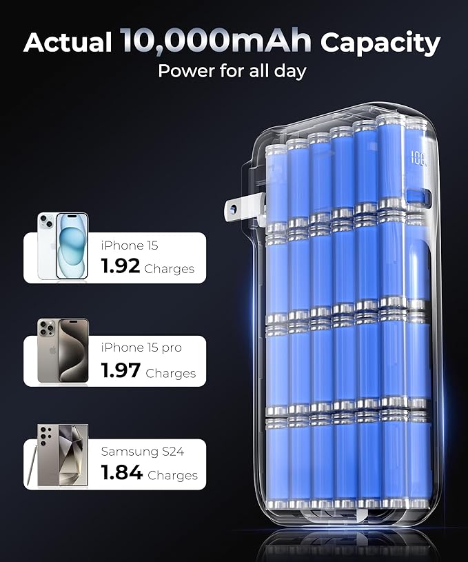 Portable Charger with Built-in USB-C Cable & Plug, 000mAh 5V/4.5A Power Bank - Image 4