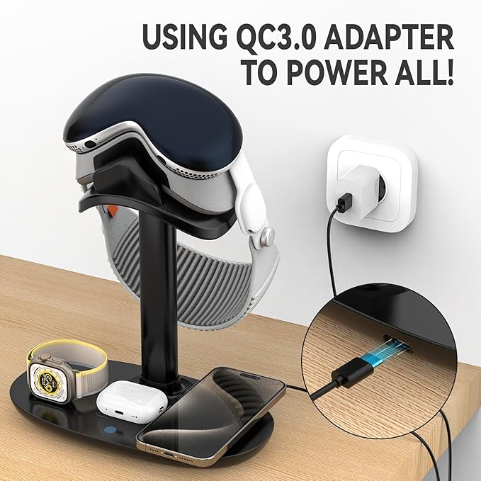 Airpod Max Charger Stand with 15w Wireless Charger, Suguder 4 in 1 Headset - Image 6