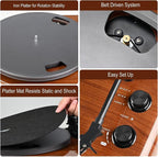 Vinyl Record Player with Bluetooth Input Output, Turntable with Built-in Preamp - Image 6