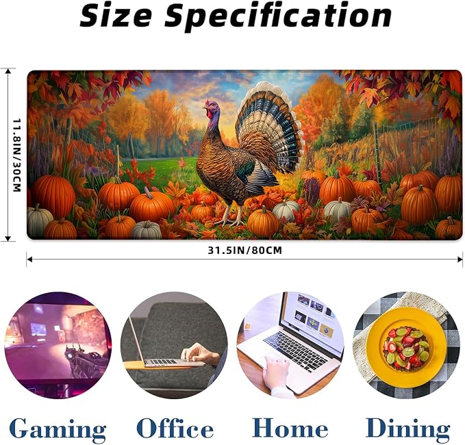 Autumn Turkey Gaming Mouse Pad, Pumpkin and Fall Leaf Mousepads - Image 3