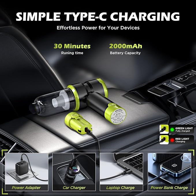 Handheld Car Vacuum with 15000PA Power, 4 in 1 Small Powerful Cordless Vacuum - Image 5