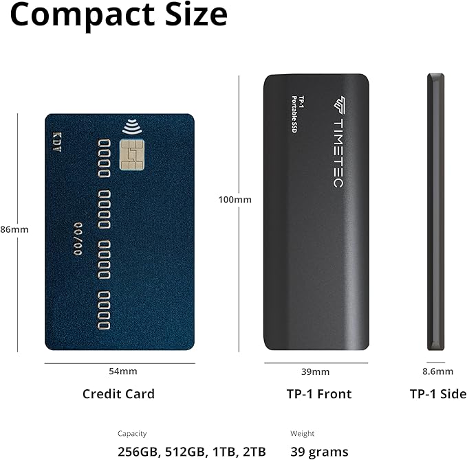 Timetec 1TB Portable External SSD USB3.2 Gen2 Type C Up to 550MB/s Ultra-Light - Image 3