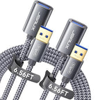 JSAUX 2Pack 6.56FT + 6.56FT USB 3.0 Extension Cable, Type A Male to Female USB by JSAUX