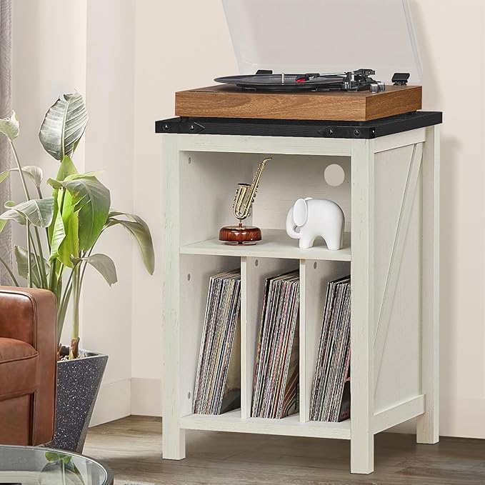 Record Player Stand with Vinyl Record Storage, Large Wood Turntable Stand - Image 5
