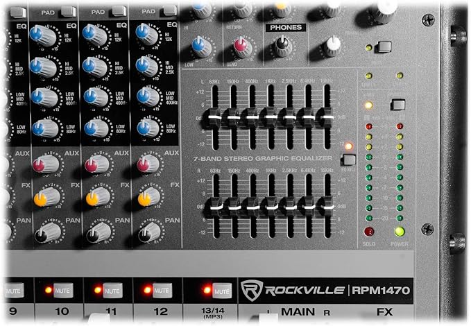 Rockville RPM1470 6000W Peak 14-Channel Powered Mixer, 750W RMS x 2 at 4 Ohm - Image 8