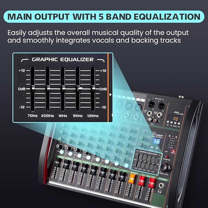 Audio Mixer 8 Channel, Professional Music Sound Mixer Board - Image 5