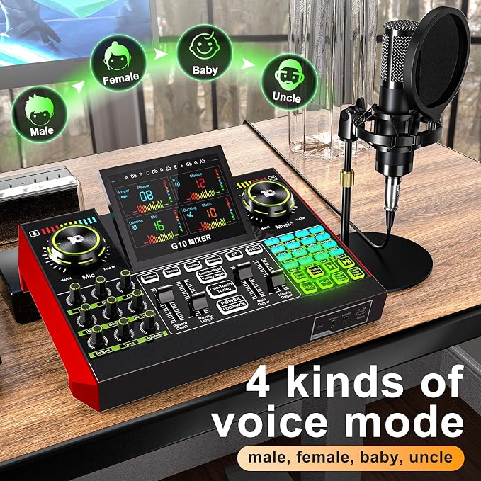 Podcast Microphone Bundle with Live Sound Card Audio Mixer, 3.5mm Condenser - Image 9