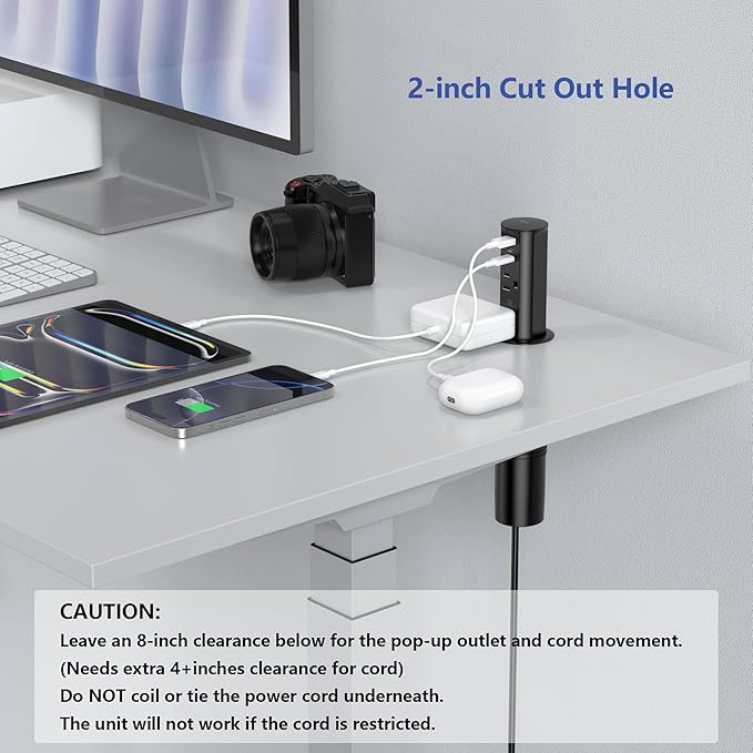 2 Inch Pop Up Outlet for Countertop, Power Grommet 2-inch Desk Wire Hole Insert - Image 3