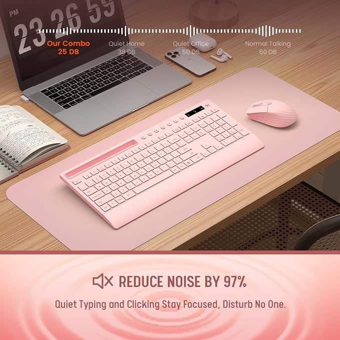 Pink Keyboard and Mouse Wireless, 2.4G Lag-Free Cute Keyboard Combo - Image 4