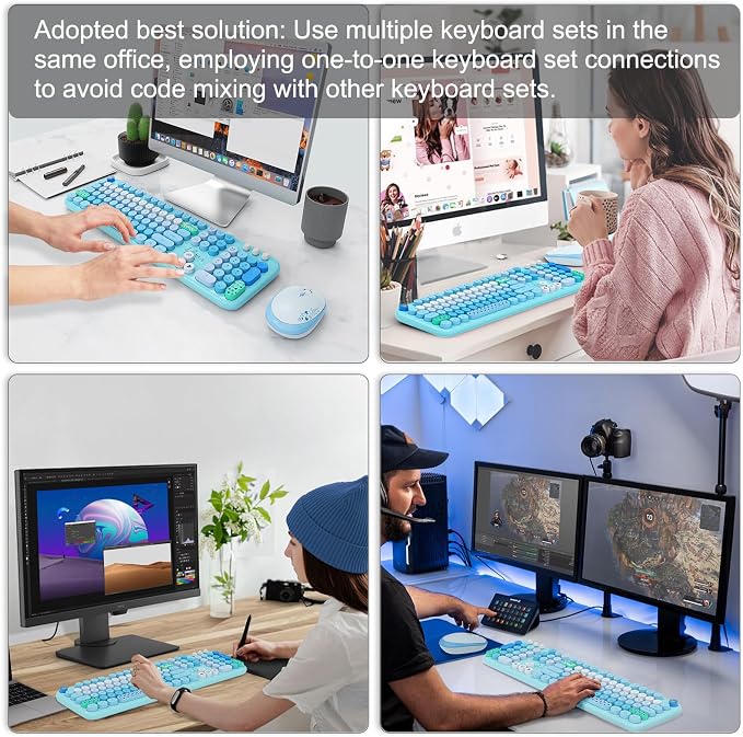 Wireless Keyboard and Mouse Set, 104 Round Keys Full-Size Cute Colorful - Image 9