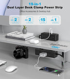 Dual Layer Desk Clamp Power Strip, Under Desk Power Strip - Image 2