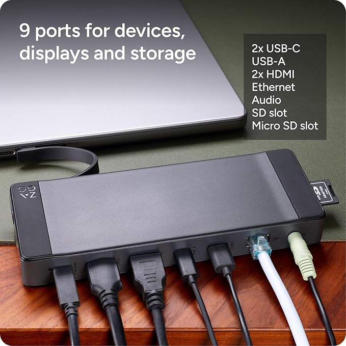 ZAGG 9-Port Hub – 2 USB-C, 2 HDMI, 1 USB-A, Audio Jack, SD & MicroSD Card - Image 3