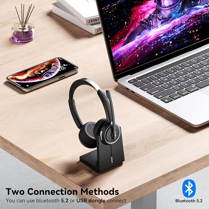 Wireless Headset with Mic for Work, Wireless Headphones with USB Dongle & - Image 2