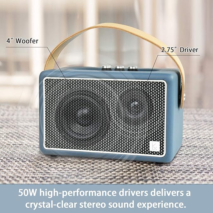 Vintage Bluetooth Speakers, KONEX 40W Leather Portable Wireless Speaker - Image 2