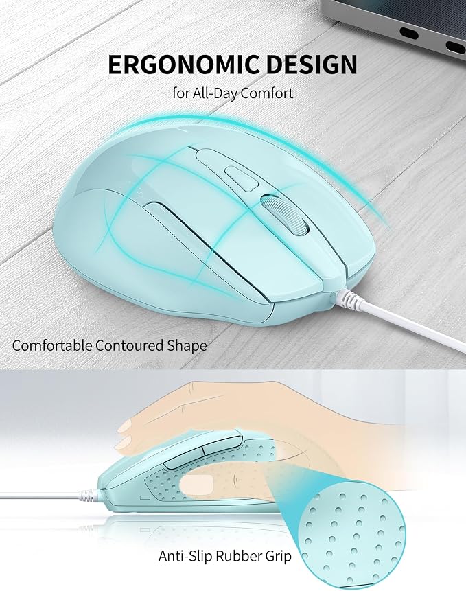TECKNET Wired Mouse, 6-Button Corded - Image 4