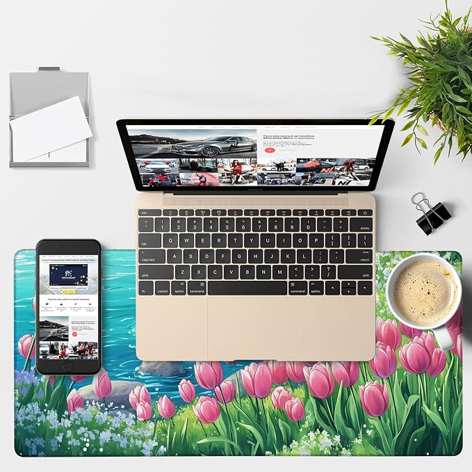 Large Mouse Pad Blooming Tulips Gaming Desk Pad Computer Keyboard Non-Slip - Image 4