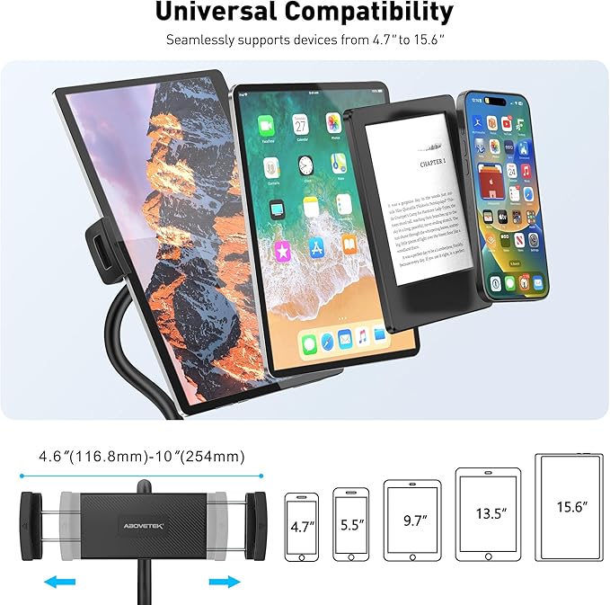 AboveTEK iPad Holder for Bed, Adjustable Tablet Bed Stand Mount, 360° - Image 5
