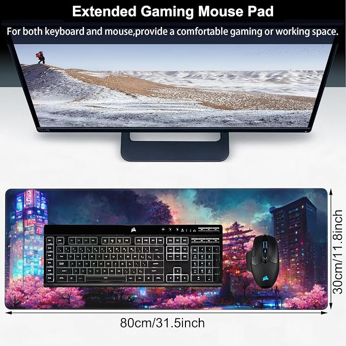 Japanese Fantasy Night City Desk Mat, Large Beautiful Night Scene Gaming - Image 2