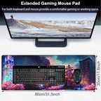 Japanese Fantasy Night City Desk Mat, Large Beautiful Night Scene Gaming - Image 2